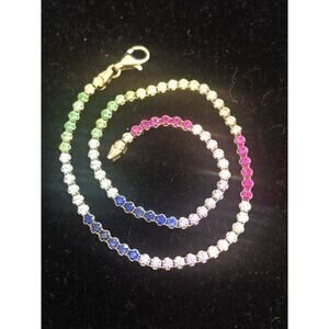9” Milor Sterling Silver Gold Vermeil Rainbow CZ Sparkle Anklet Bracelet